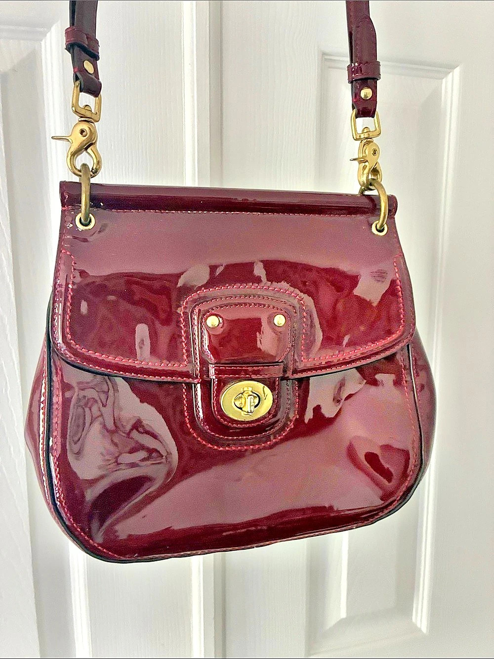 Coach Willis Patent Leather Burgundy Purse - Picture 2 of 9